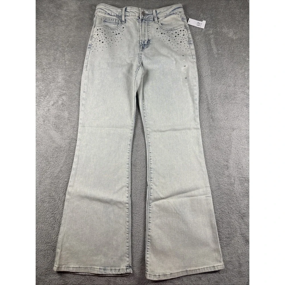 GAP Denim Girls' 70's Flare Stretch Adjustable Waist Studded Jeans Light 12 NWT